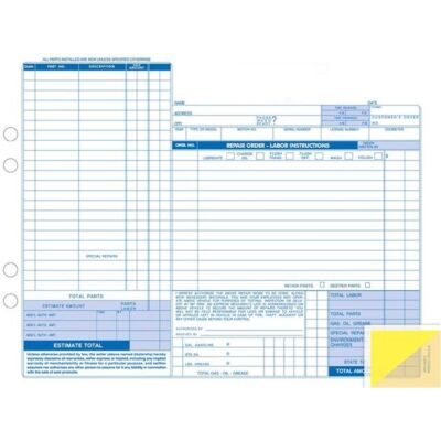 Repair Order 3-Part Carbonless 8-1/2" x 11-5/8" 100 Pack