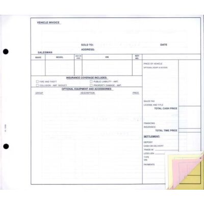 Vehicle Invoice 9 1/4" x 7 7/8" 4-Part Custom Imprint (500)