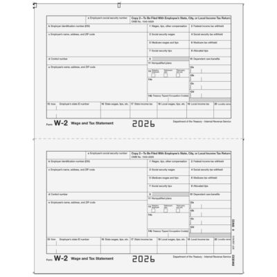 W-2 Laser Employee 2-UP (2 Forms Per Sheet) St/City Copy 