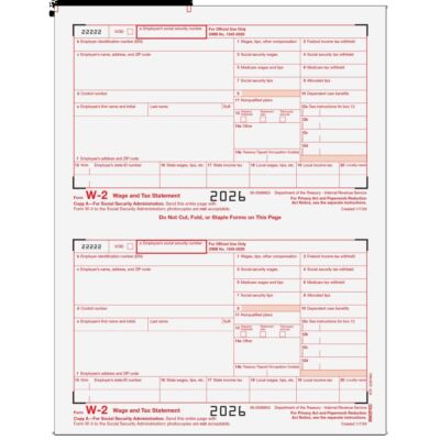 W-2 Laser Federal IRS Social Security Copy A