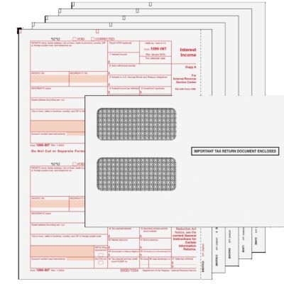 1099-INT (INTEREST) Laser 2-UP 5-Part Kit w/Envelopes