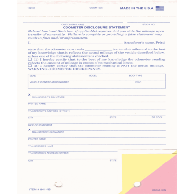 Odometer Statement 1 (No Blue Screen)